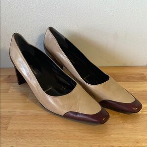 Robert Clergerie Cream and Brown Heels with Block Heel